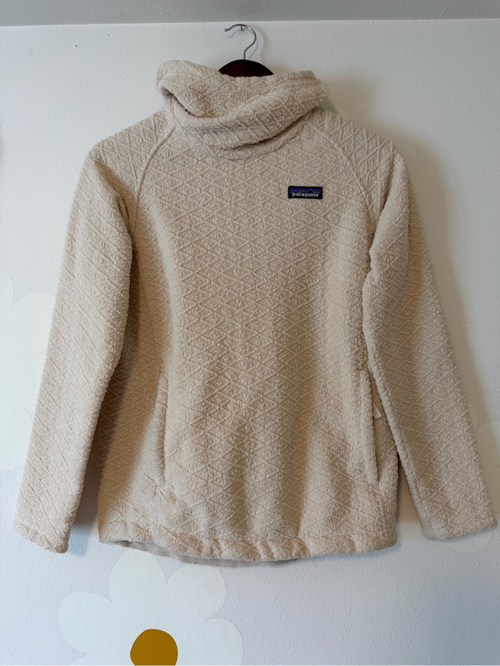 Patagonia Cream Sherpa Diamond Capra Cowl Neck Hoodie Sweatshirt Calcium - Picture 5 of 12